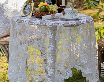 Square Lace Tablecloth, White Floral Pattern Tablecloth, Wedding Decor