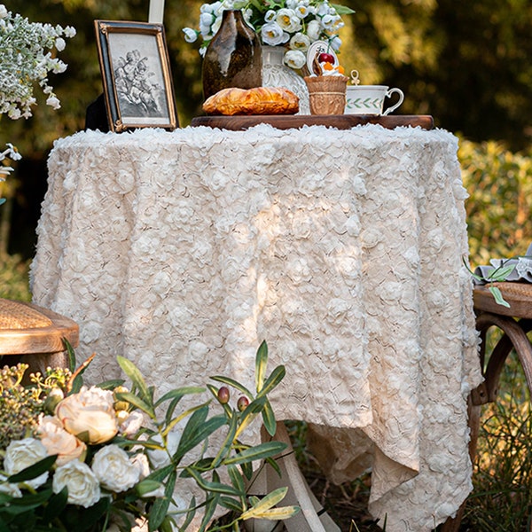 Aangepaste witte geborduurde rechthoek tafelkleed, bruiloft decor tafelkleed