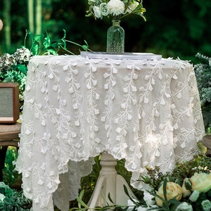 Customizable Lace Tablecloth for Weddings, Rectangular White Lace Tablecloth