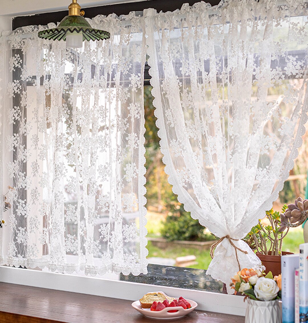 Romantic White Lace Curtain Embroidered Lace Curtain Suitable