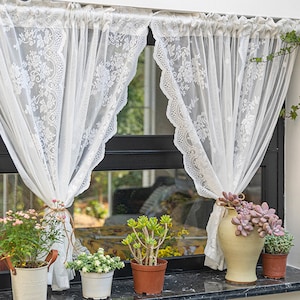 Short Lace Curtains for Kitchen Use, Transparent Cafe Curtains, Customized White Curtains