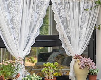 Short Lace Curtains for Kitchen Use, Transparent Cafe Curtains, Customized White Curtains