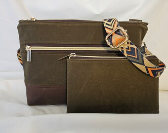 Waxed Canvas Crossbody, Shoulder Bag, Waxed Canvas Hand Bag, with FREE Matching Pouch