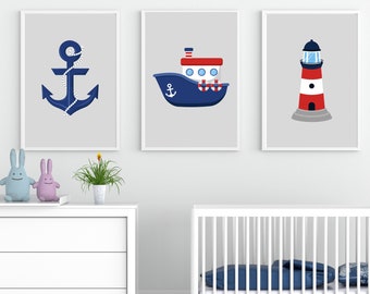 3 Nursery Nautical Theme Wall Art Instant Digital Download