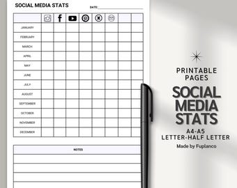 Social Media Tracker Printable | Follower Growth Log & Monthly Stats Planner