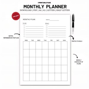 Monthly Planner Printable Monthly to Do List for Work and - Etsy