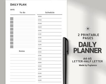 Daily Planner Printable | Hourly Schedule & Time Blocking Template | Undated Agenda