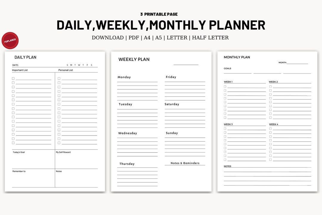 Daily Weekly Monthly Planner Bundle | Essential Productivity Kit ...