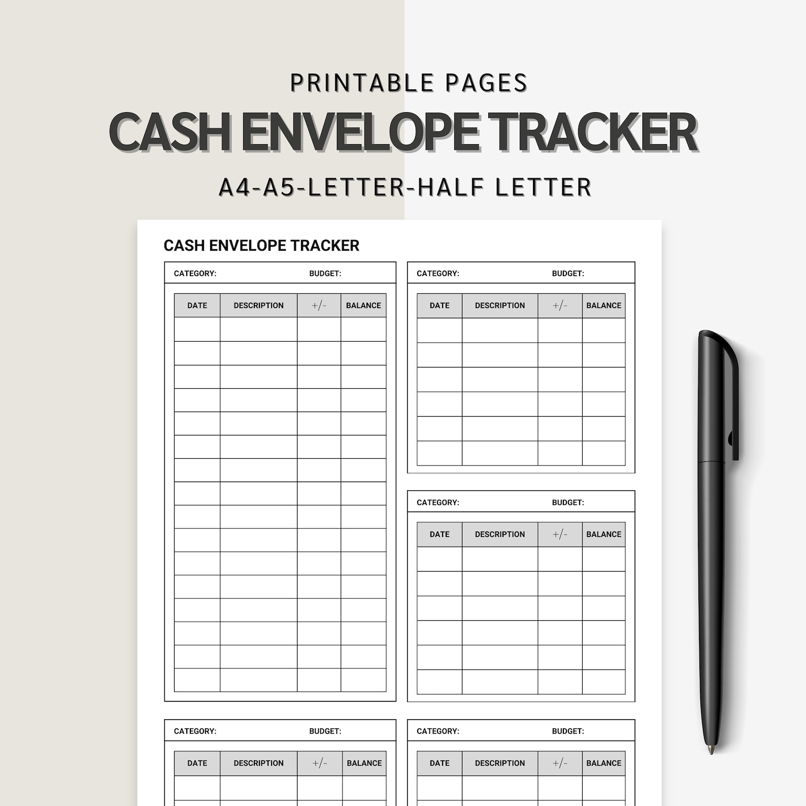 Cash Envelope Tracker Printable, Cash Envelopes, Cash Budget Tracker ...