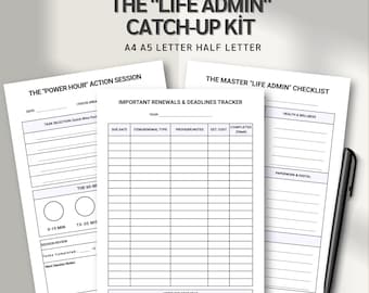 Life Admin Catch Up Kit, Power Hour, Renewals Tracker and Master Checklist PDF