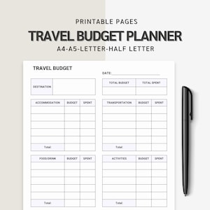 Planejadores de orçamento de viagem para impressão, planejador de viagens, planejador de orçamento de férias, planejador de orçamento de férias, A4/A5/carta/meio, download instantâneo