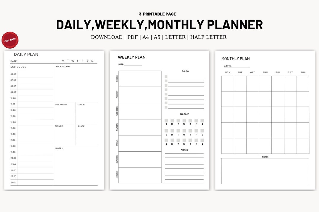 Daily Weekly Monthly Planner Bundle | Ultimate Productivity Kit | ADHD ...