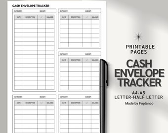 Cash Envelope Tracker Printable, Cash Envelopes, Cash Budget Tracker, Cash Envelopes Expense Tracker, Printable Cash Control Tracker, PDF