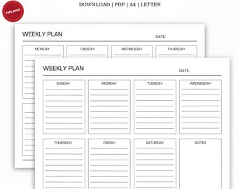 Weekly Planner Printable: Hourly Scheduling, Undated  Productivity Boosting Lined Layout in A4, Letter