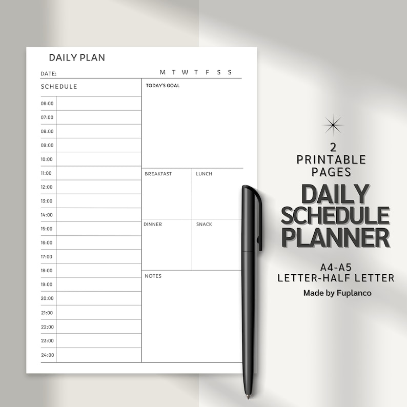 24 Hour Daily Planner Printable, Hourly Planner, Military Time Plan ...