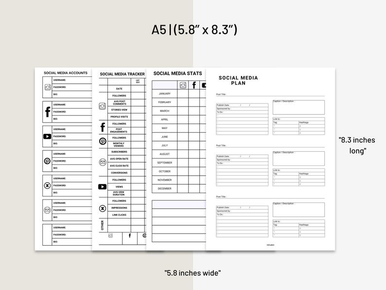 Printable Social Media Planner Bundle Social Media Stats, Accounts ...
