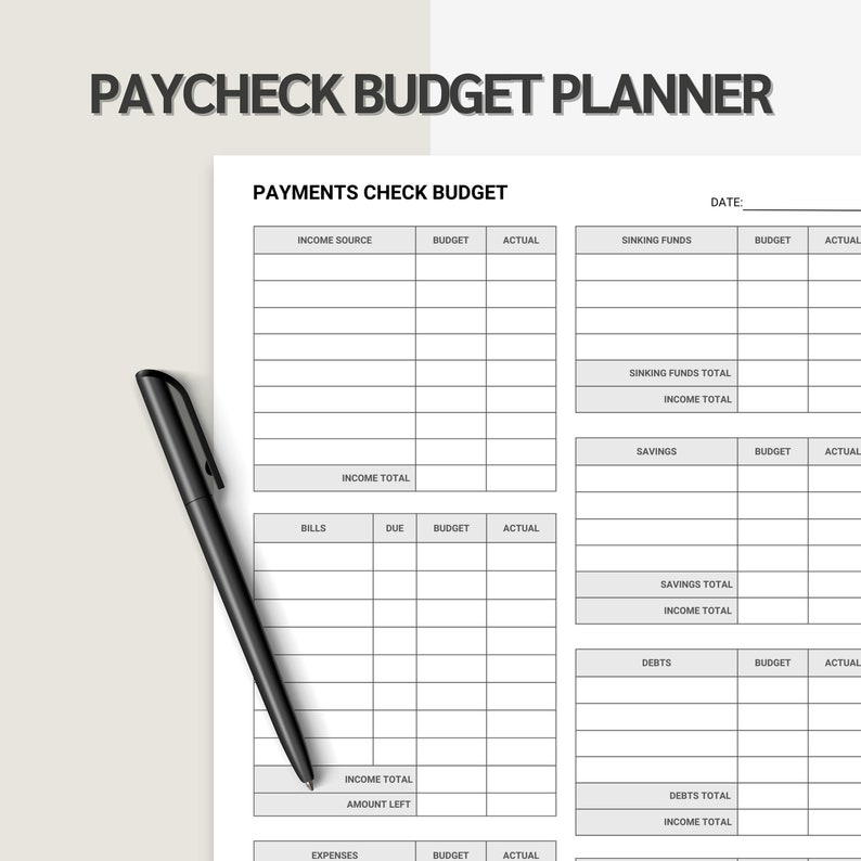 Paycheck Budget Printable With Expense Tracker and Template PDF - Etsy