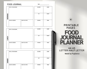 Food Journal Printable | Daily Meal Tracker & Macro Log | Emotional Eating Diary