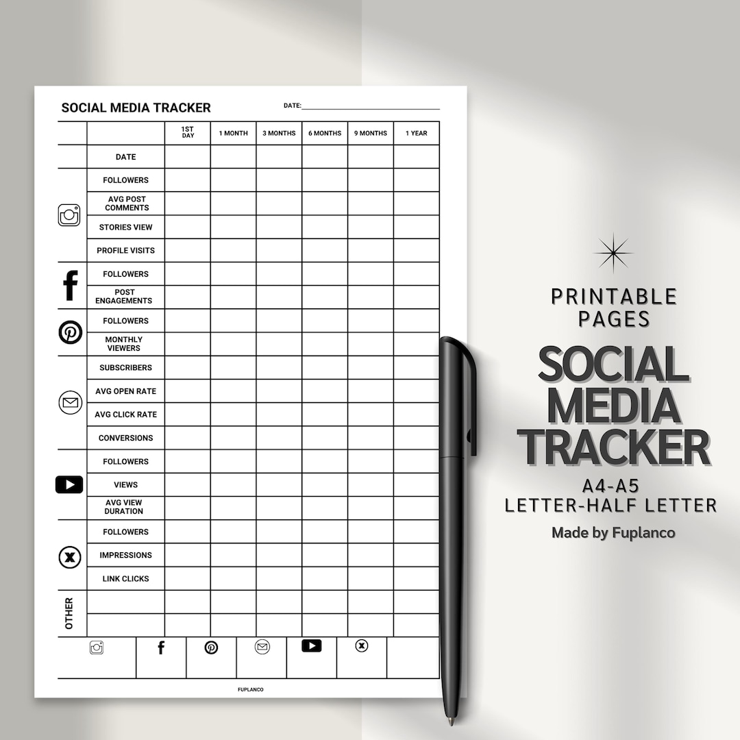 Social Media Analytics Tracker | Long Term Growth Log &amp; Engagement Planner - Etsy
