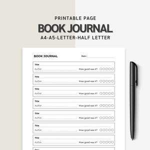 Diario de lectura imprimible, registro de lectura, libros para leer, libros que he leído, hábito de lectura, tamaño A4/A5/carta/medio, descarga instantánea en PDF