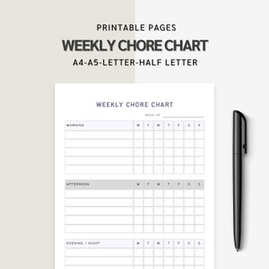 Printable Weekly Chore Chart, Printable Routine Chore Chart, Family ...