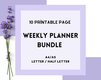 Printable Weekly Planner Bundle, Printable Monday & Sunday Starts, Productivity Planner, Undated Planner Inserts  A4/A5/Letter/Half Letter