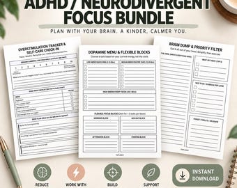 ADHD Dopamine Menu Printable Bundle: Brain Dump, Overstimulation Tracker & Executive Function Planner