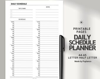 Horario diario imprimible / Planificador de intervalos de 15 minutos / Registro de citas