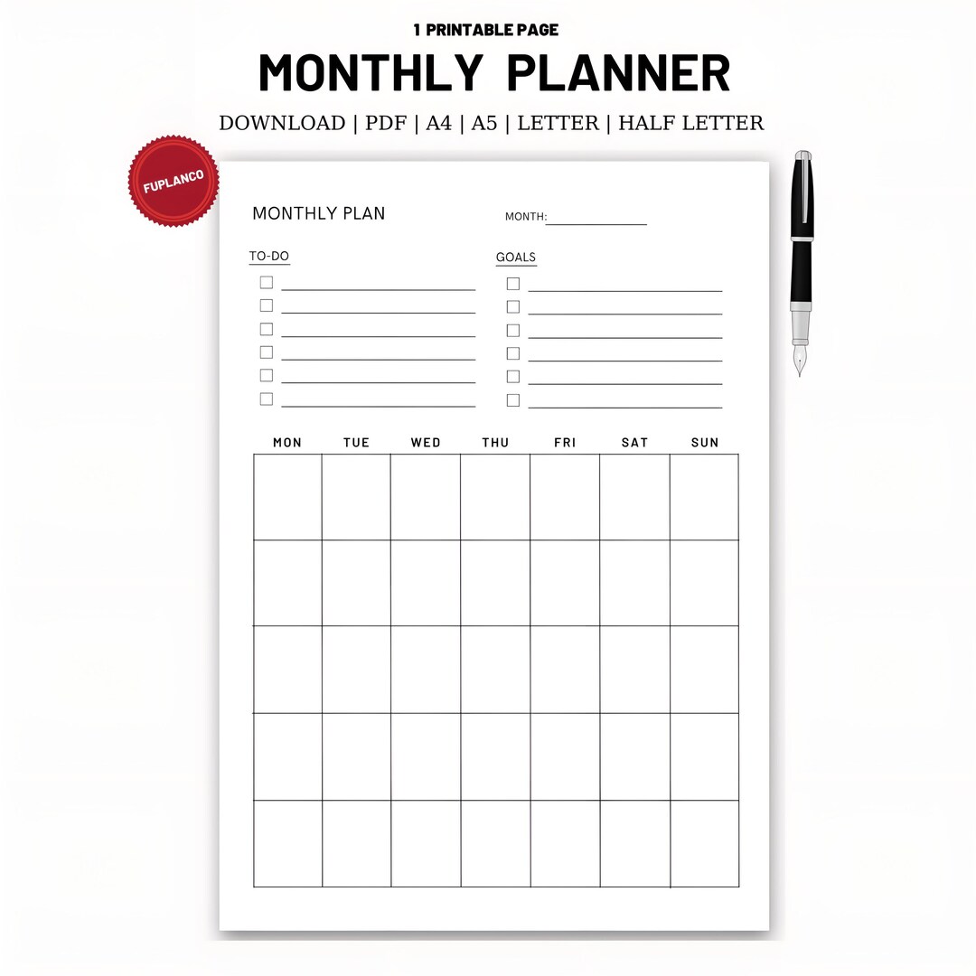 Monthly Planner Printable Monthly to Do List for Work and - Etsy