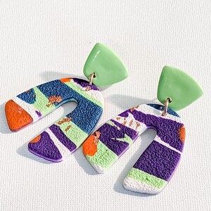 Textured Multi Color Retro Polymer Clay Dangle Earrings