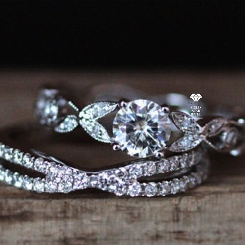 Criss- Cross Diamond Ring, Round Cut shops Diamond Engagement Ring, Milgrain Ring, Bridal Set Wedding Ring, 10K/14K/18K Solid White Gold Ring