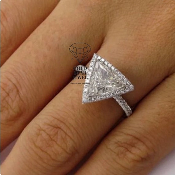 Trilliant Cut Diamond Engagement Ring Solitaire With Accent Etsy