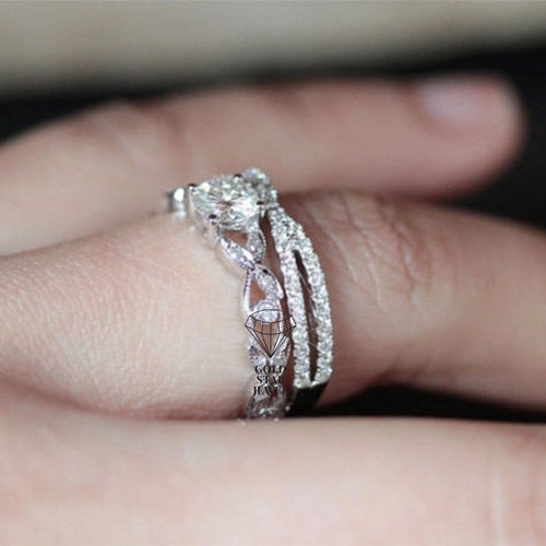 Criss- Cross Diamond Ring, Round Cut shops Diamond Engagement Ring, Milgrain Ring, Bridal Set Wedding Ring, 10K/14K/18K Solid White Gold Ring