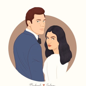 Custom Couple Digital Illustration, Printable Personalized Couple Portrait, Engagement Gift, Wedding gift, Valentines day gift image 2