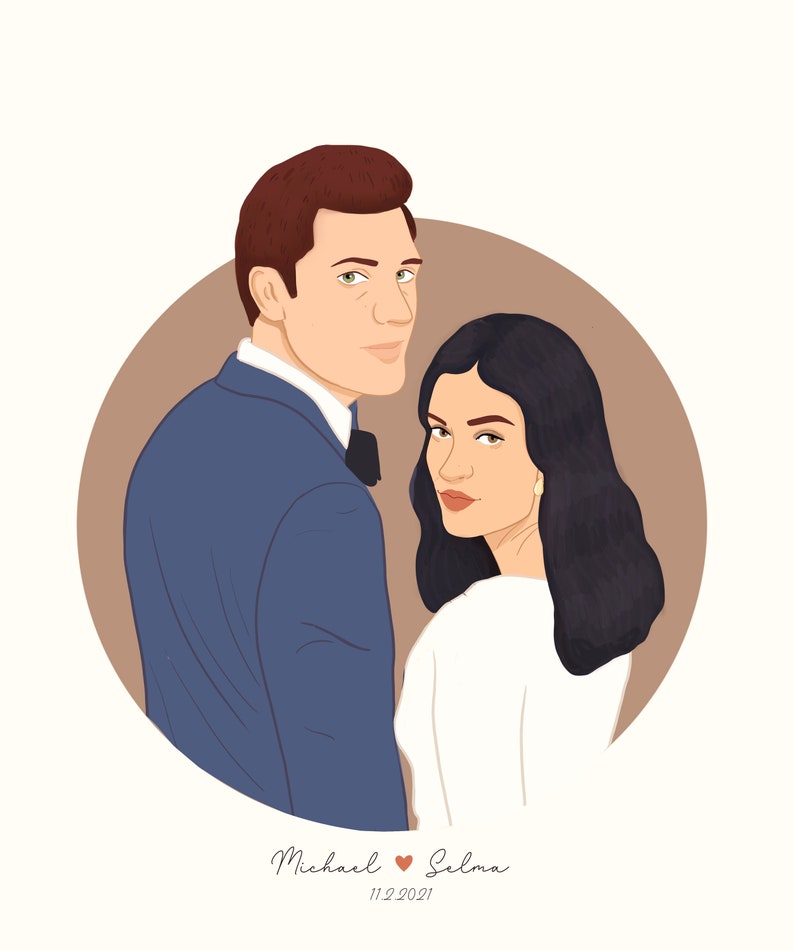 Custom Couple Digital Illustration, Printable Personalized Couple Portrait, Engagement Gift, Wedding gift, Valentines day gift image 2