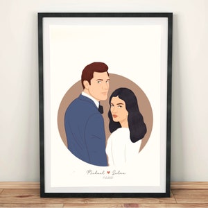 Custom Couple Digital Illustration, Printable Personalized Couple Portrait, Engagement Gift, Wedding gift, Valentines day gift image 1