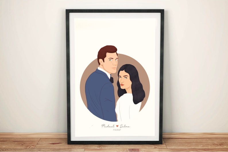Custom Couple Digital Illustration, Printable Personalized Couple Portrait, Engagement Gift, Wedding gift, Valentines day gift image 1