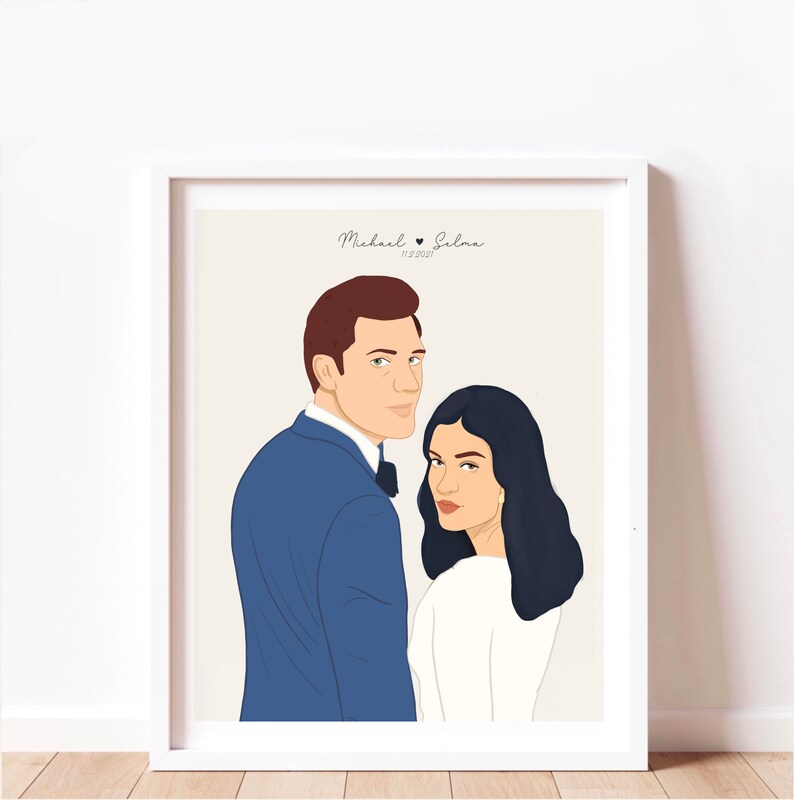 Custom Couple Digital Illustration, Printable Personalized Couple Portrait, Engagement Gift, Wedding gift, Valentines day gift image 3