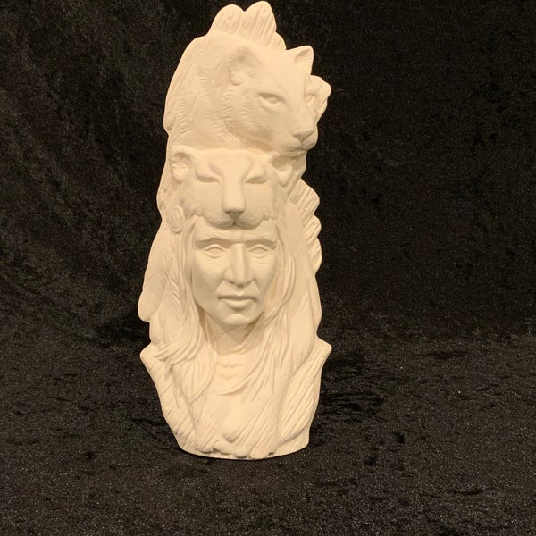 Cougar Spirit Ceramic Bisque, Native American, Ready To Paint, Paintable Ceramics, Indian Ceramic, Wood Carved Native American Ceramic, DIY