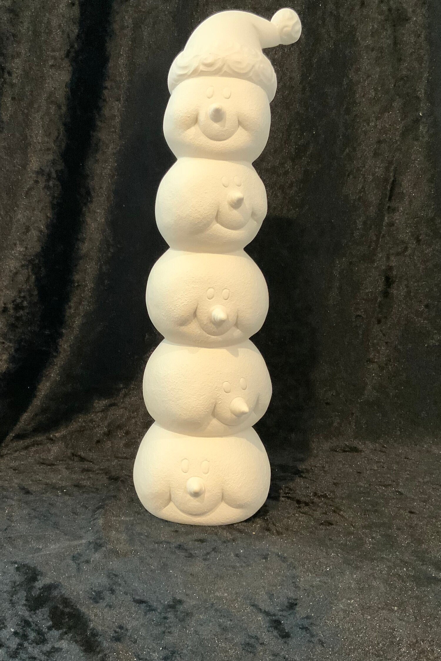 Ceramic Bisque Stack of Snowballs With Snowman Faces
