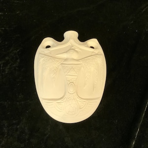 Ceramic Flask with Thunderbird that is ready to paint, Tesoro 2039 Flask With Thunderbird