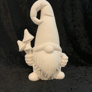 Gnome with mushrooms, large Garth gnome Clay Magic 4050, 4051, large gnome ready to paint ceramic bisque