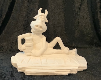 Cow Welcome Ceramic Bisque, Ceramic Cow with Welcome Sign, Spring Ceramics for front porch, Farmhouse Ceramics, Clay Magic Molds