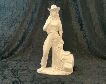 Ceramic Cowgirl, Western Ceramic Bisque, Wild West Decor, Doc Holiday 2538,