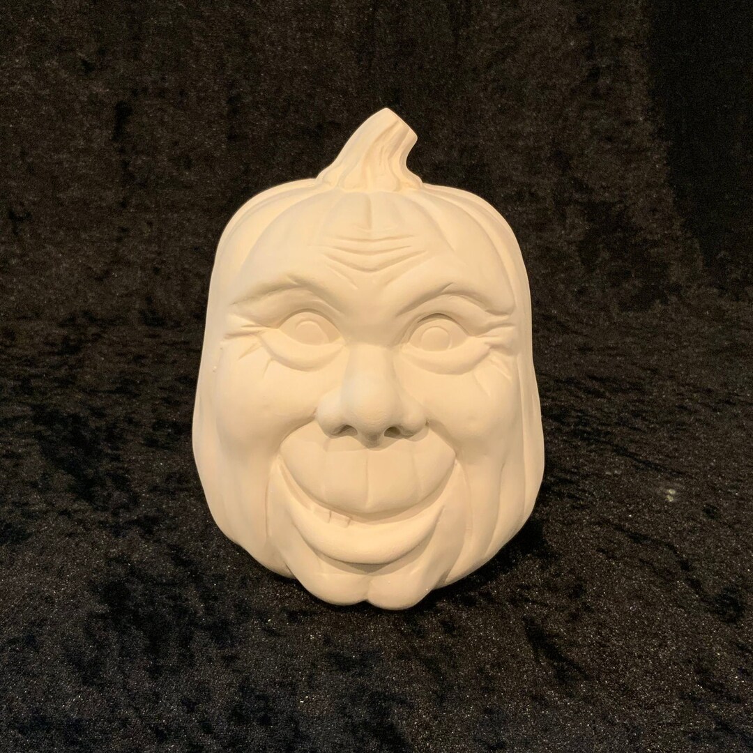 Ceramic Bisque Small Happy Face Pumpkin, Scioto Mold 1728, Halloween