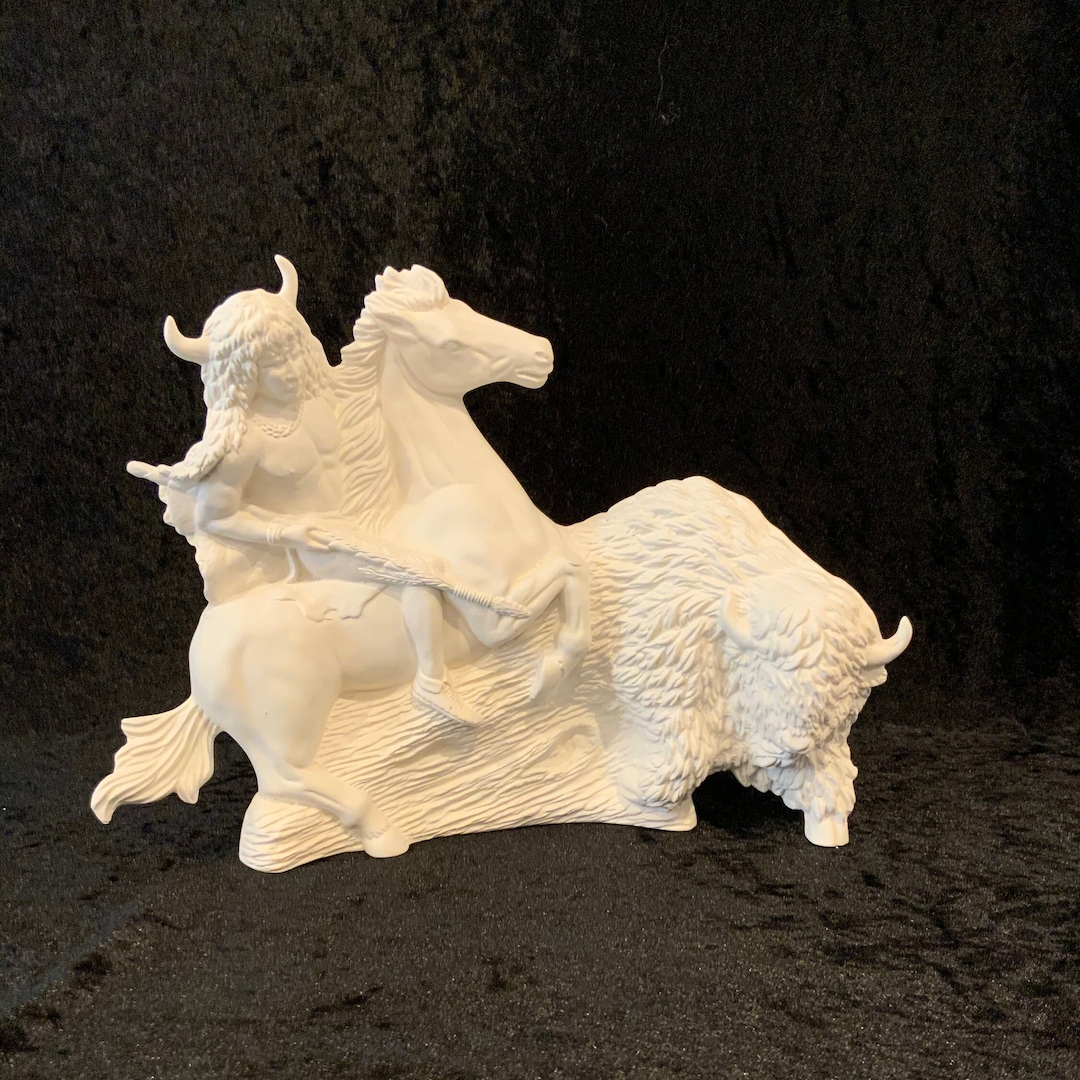 Kimple Mold Ceramic Bisque Indian Prairie Hunter, Ready to Paint