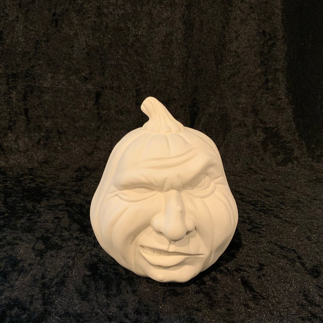 Ceramic Bisque Small Snarling Face Pumpkin, Scioto Mold 1729, Halloween