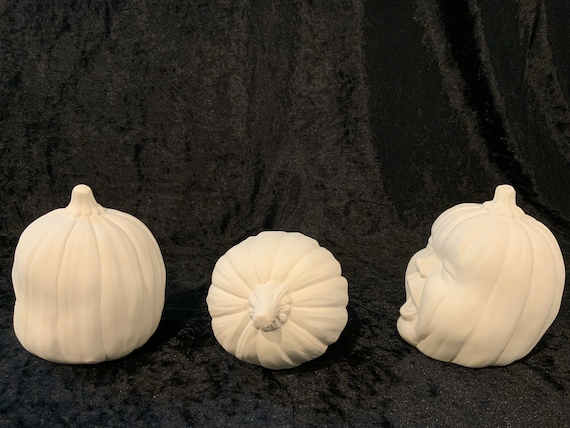 2 Citrouilles En Céramique Biscuit – Grandes Tailles : 19 Et 13 Pouces, Déco Automne