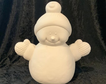 Paintable Ceramic Snowman With Hat And Mittens, Ceramic Bisque Snowman, Clay Magic Molds 2931 Medium Bundle Up Snowman