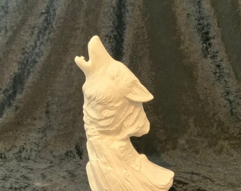 Wolf Head Ceramic Bisque, Wolf Statue, Southwest Ceramics To Paint, Woodland Ceramics